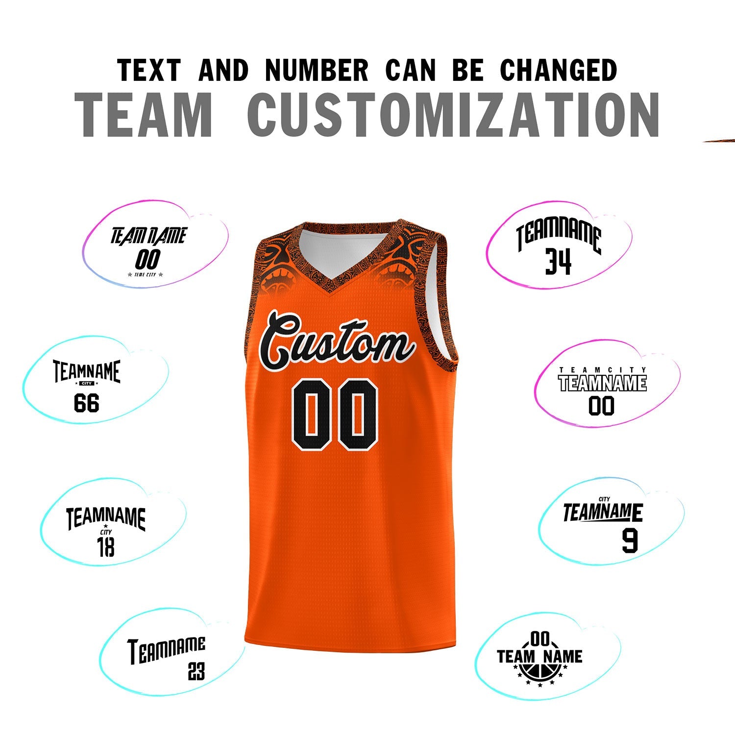 Custom Orange Black Personalized Indians Print Sets Sports Uniform Basketball Jersey