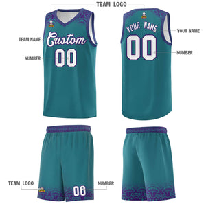 Custom Aqua Purple Personalized Indians Print Sets Sports Uniform Basketball Jersey