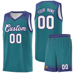 Custom Aqua Purple Personalized Indians Print Sets Sports Uniform Basketball Jersey