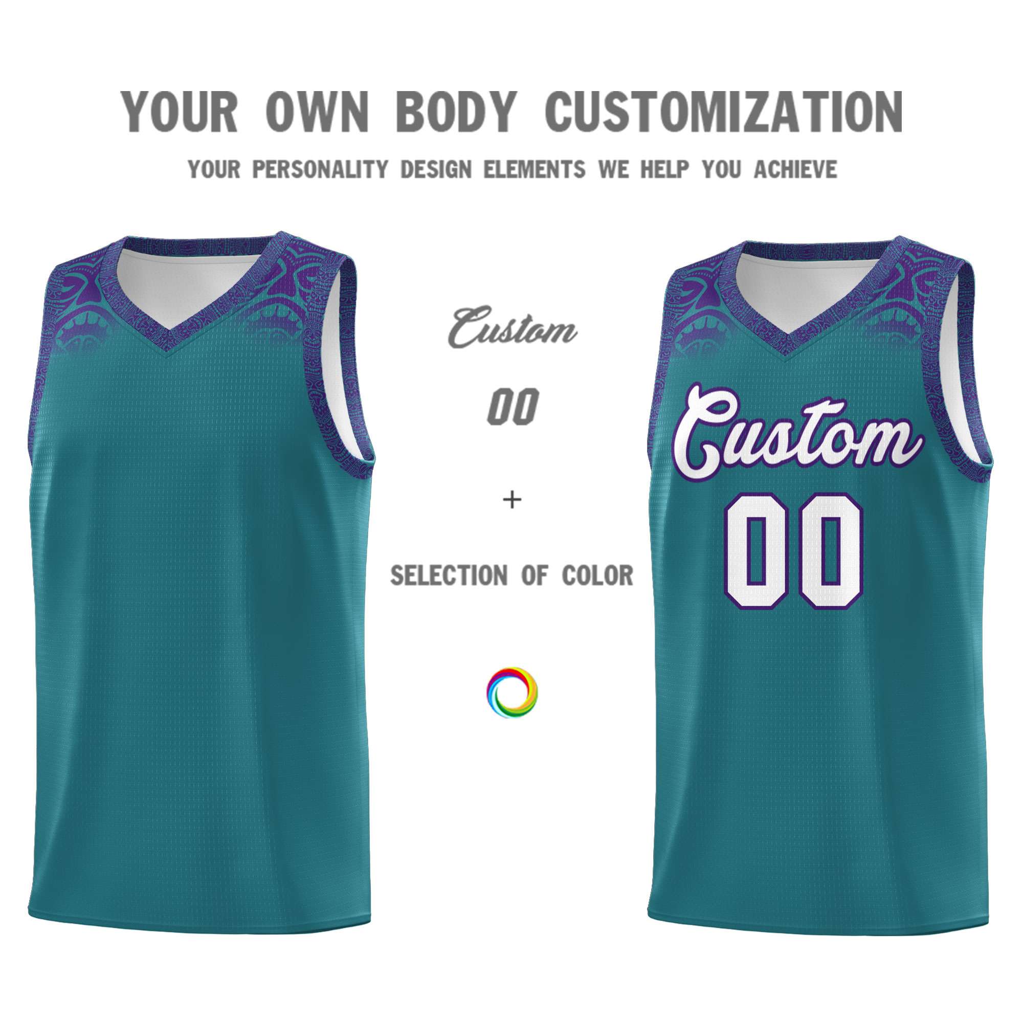 Custom Aqua Purple Personalized Indians Print Sets Sports Uniform Basketball Jersey