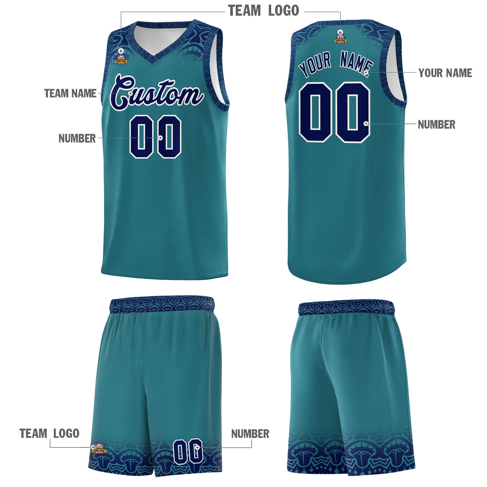 Custom Aqua Royal Personalized Indians Print Sets Sports Uniform Basketball Jersey