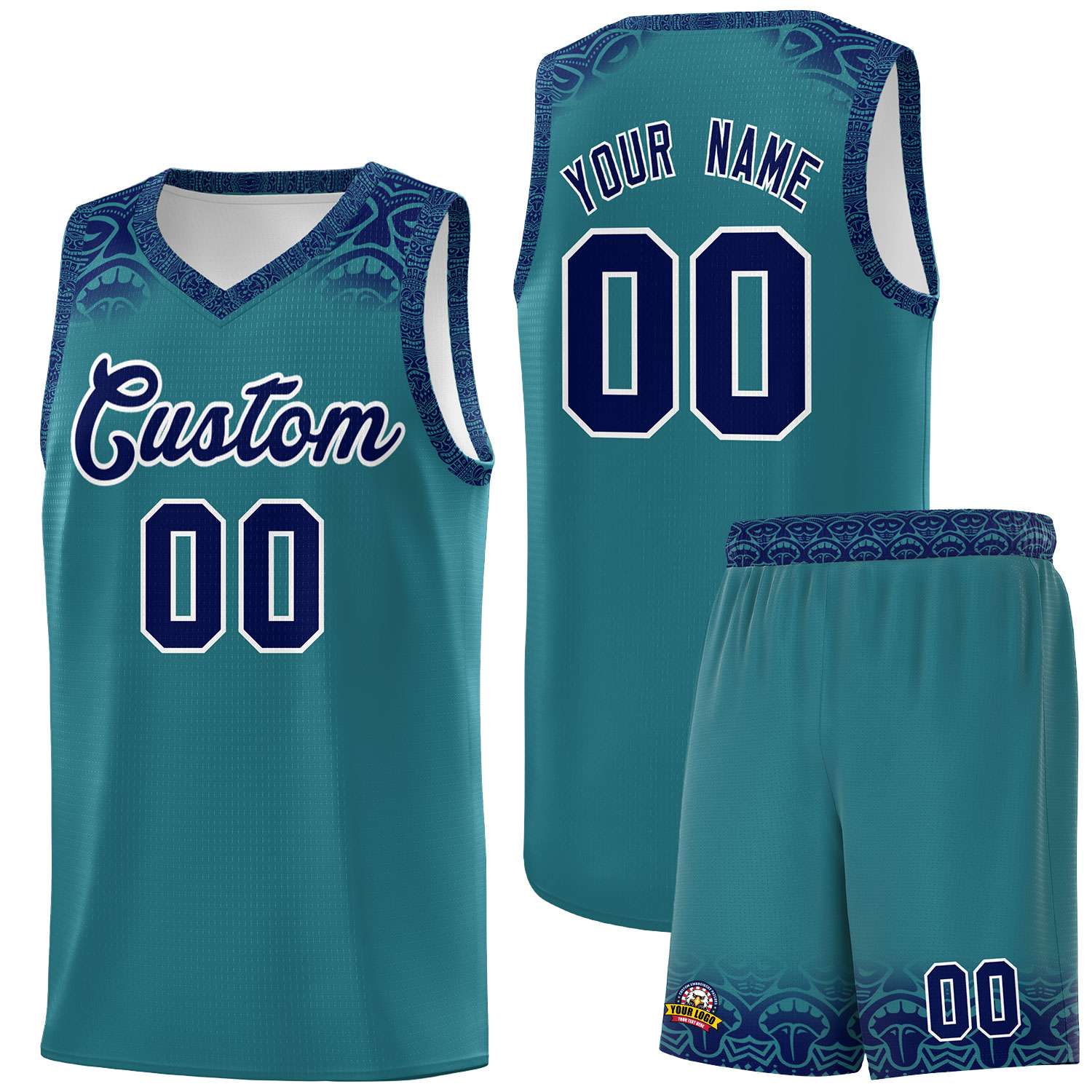 Custom Aqua Royal Personalized Indians Print Sets Sports Uniform Basketball Jersey