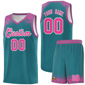 Custom Aqua Pink Personalized Indians Print Sets Sports Uniform Basketball Jersey