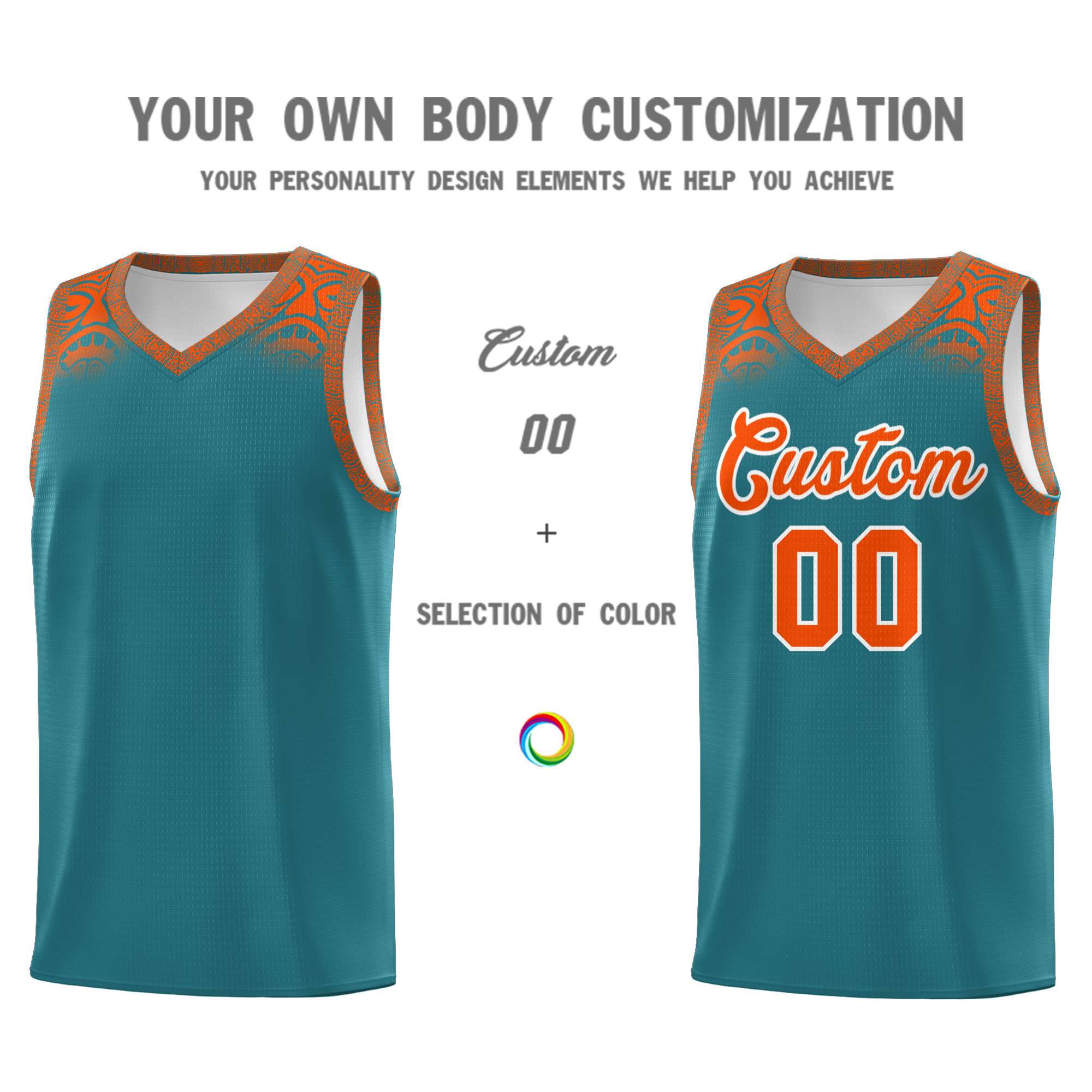 Custom Aqua Orange Personalized Indians Print Sets Sports Uniform Basketball Jersey