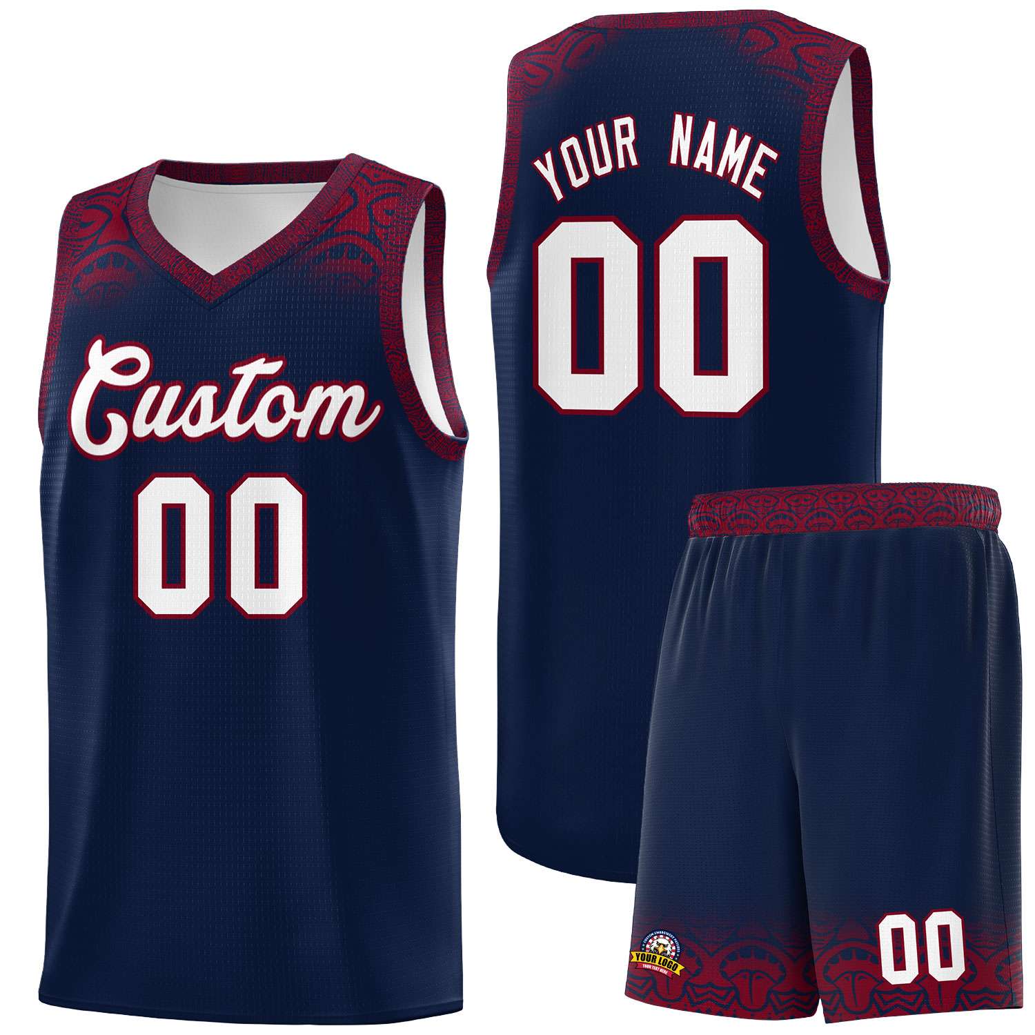 Custom Navy Crimson Personalized Indians Print Sets Sports Uniform Basketball Jersey