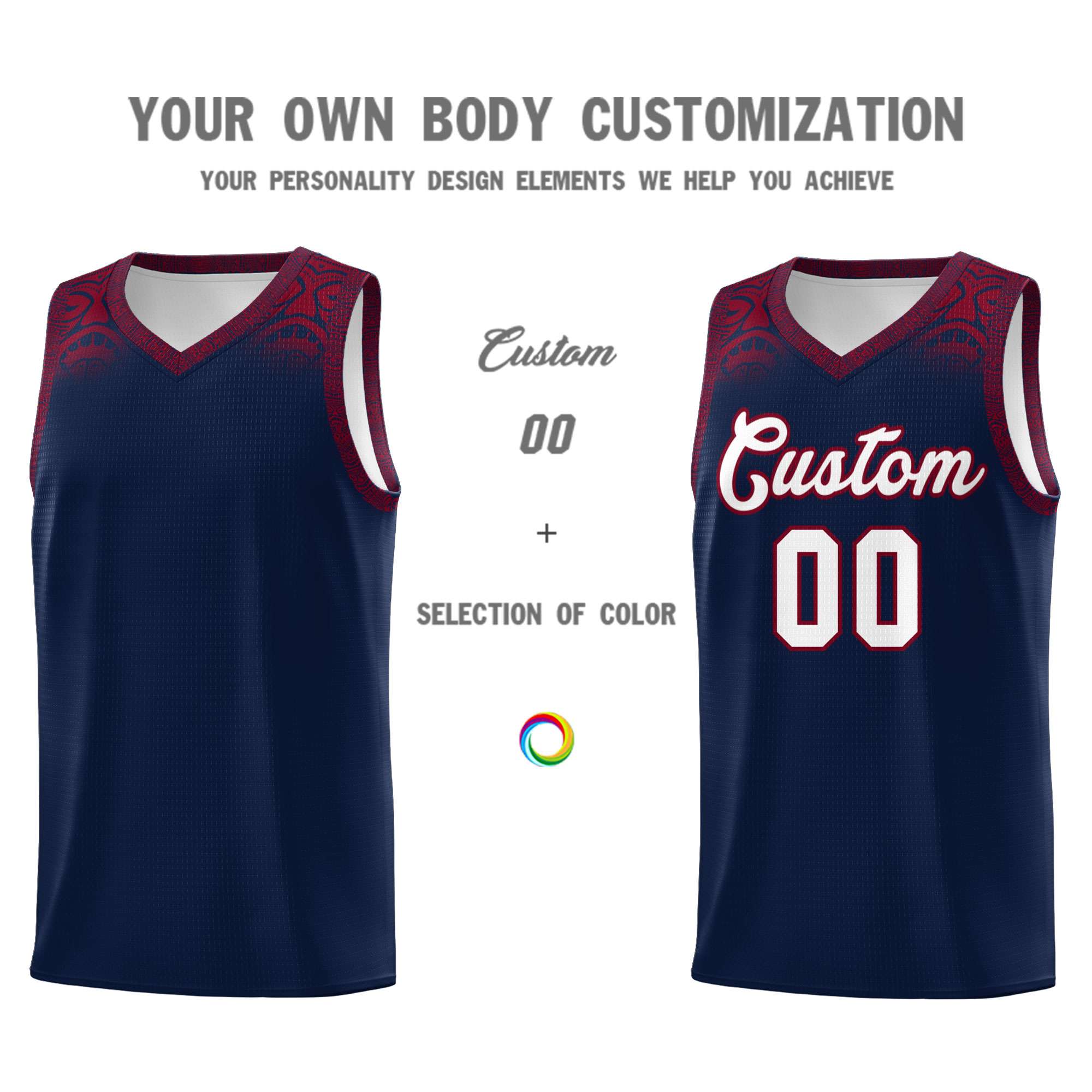 Custom Navy Crimson Personalized Indians Print Sets Sports Uniform Basketball Jersey