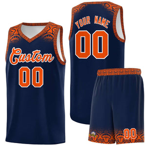 Custom Navy Orange Personalized Indians Print Sets Sports Uniform Basketball Jersey