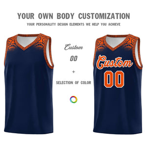 Custom Navy Orange Personalized Indians Print Sets Sports Uniform Basketball Jersey