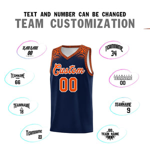 Custom Navy Orange Personalized Indians Print Sets Sports Uniform Basketball Jersey