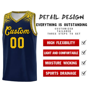 Custom Navy Gold Personalized Indians Print Sets Sports Uniform Basketball Jersey