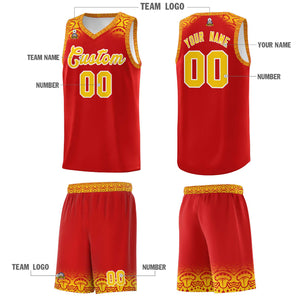 Custom Red Gold Personalized Indians Print Sets Sports Uniform Basketball Jersey