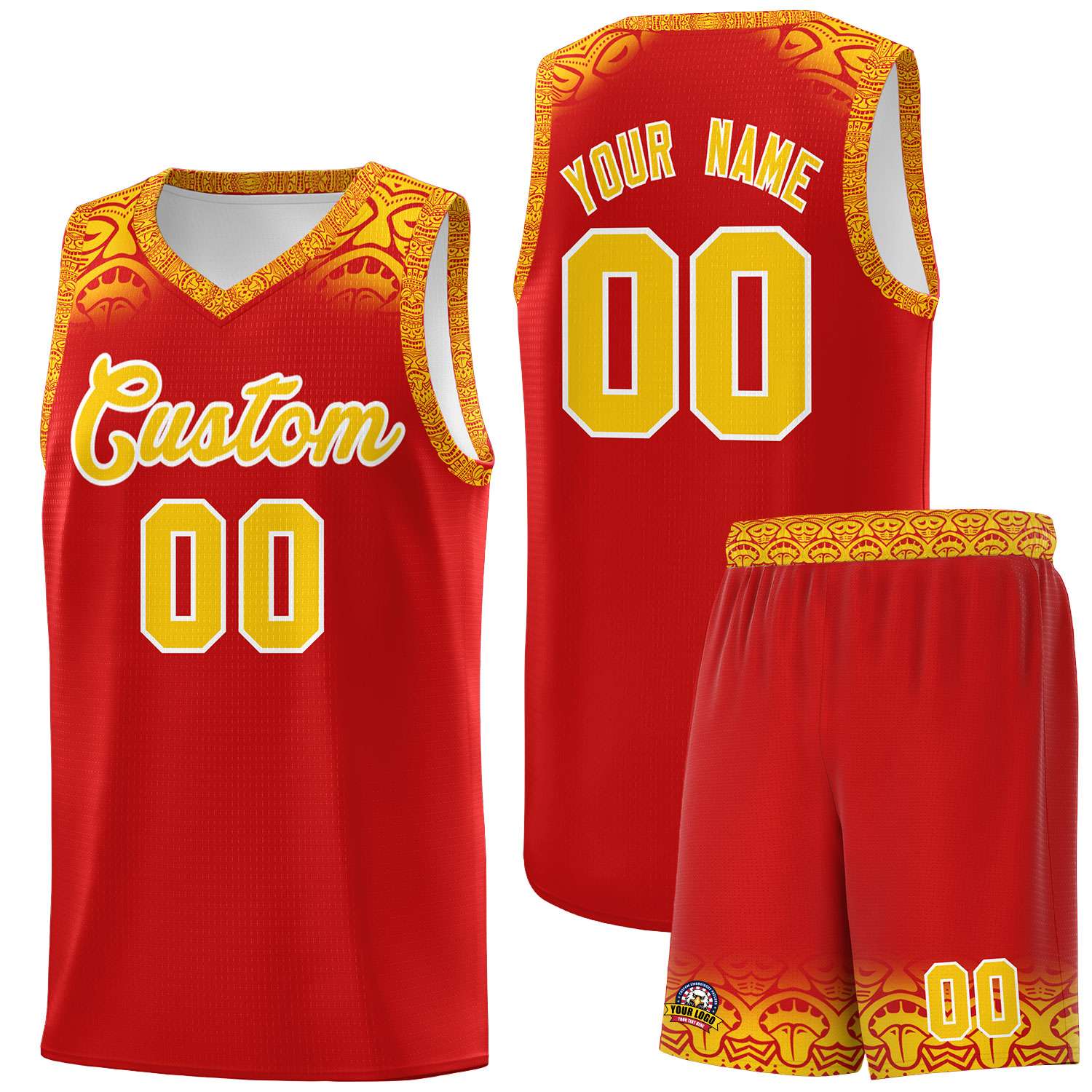 Custom Red Gold Personalized Indians Print Sets Sports Uniform Basketball Jersey