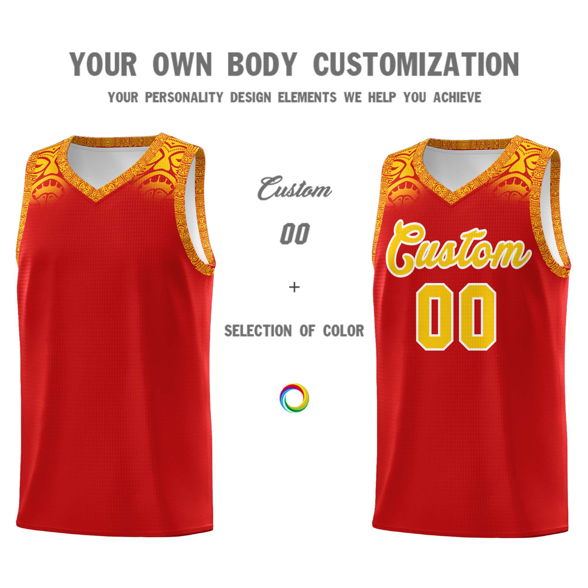 Custom Red Gold Personalized Indians Print Sets Sports Uniform Basketball Jersey