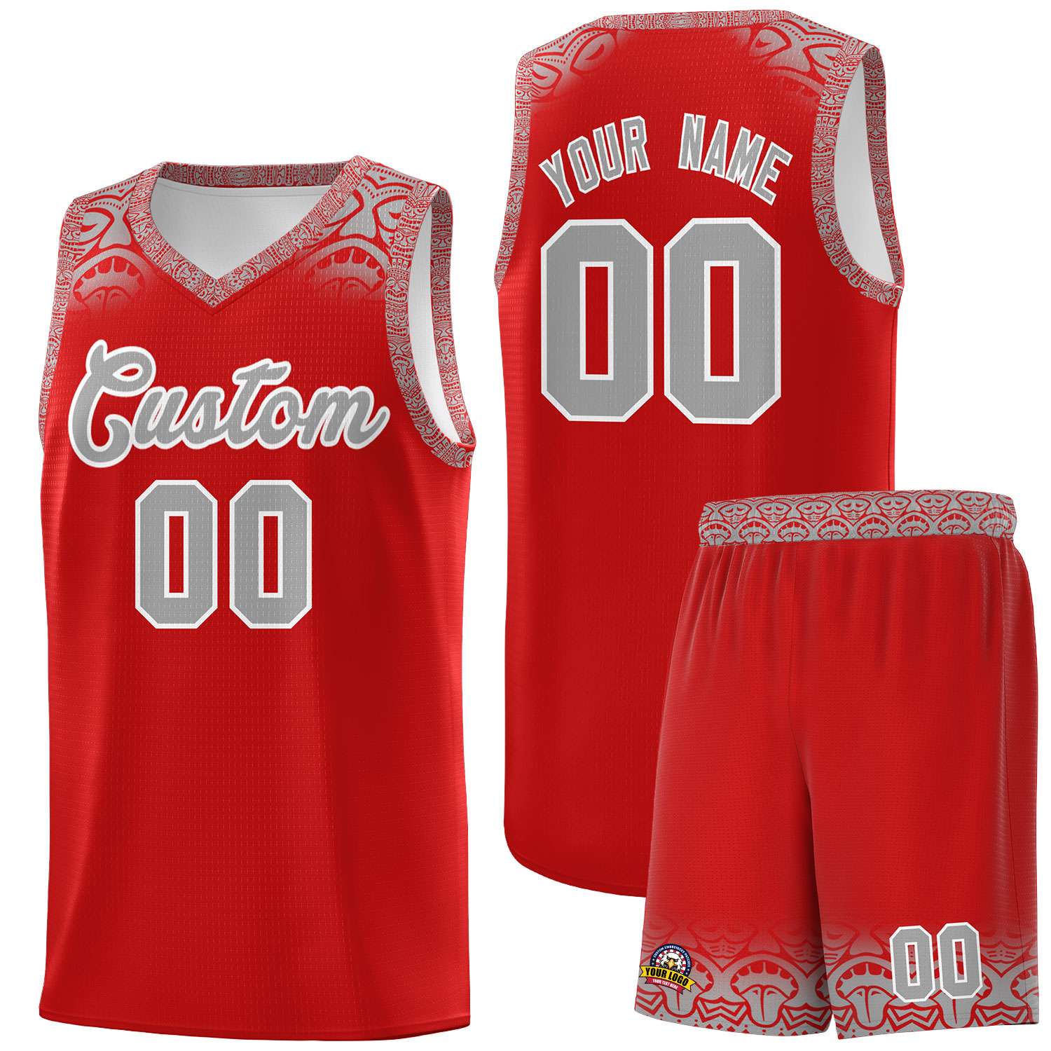 Custom Red Gray Personalized Indians Print Sets Sports Uniform Basketball Jersey