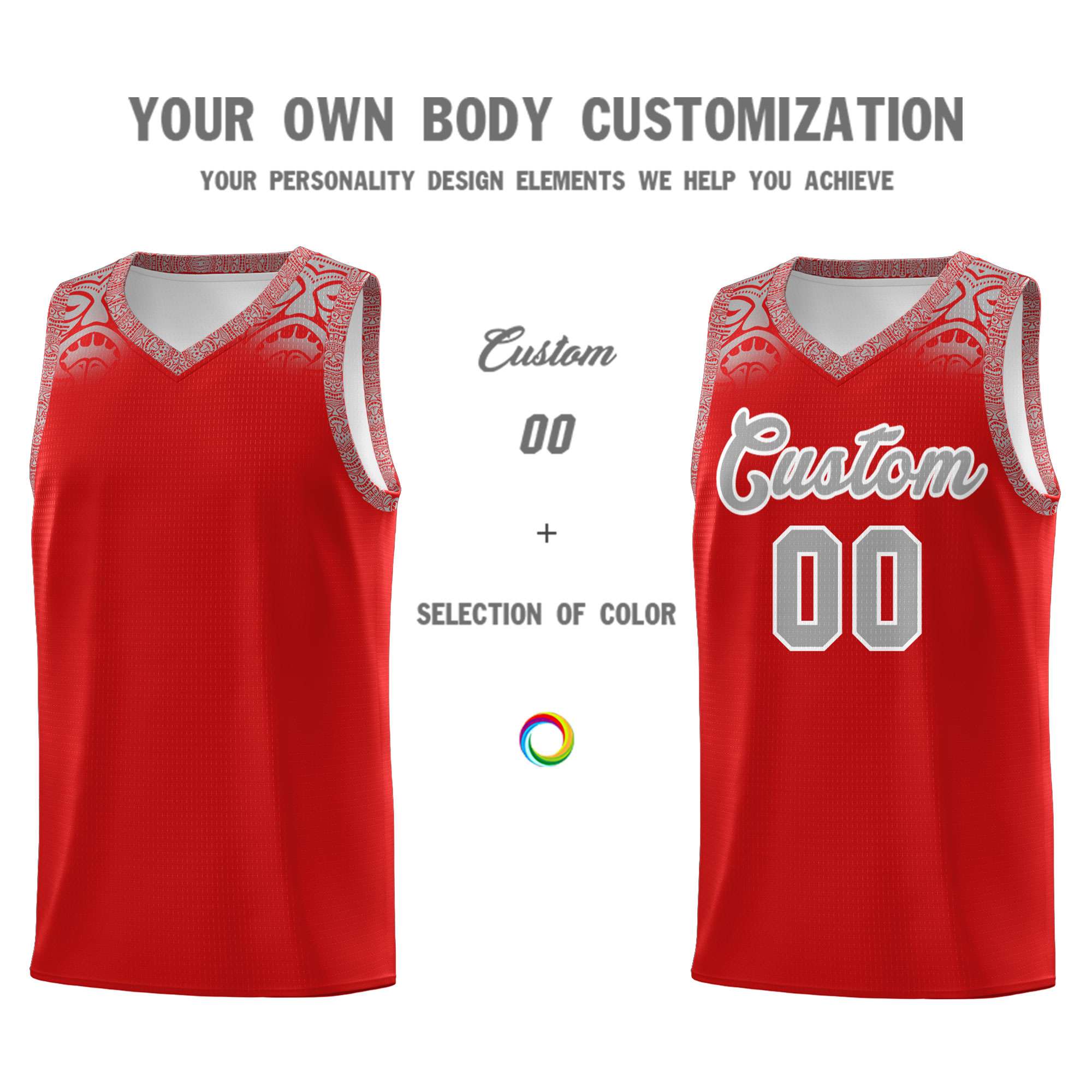 Custom Red Gray Personalized Indians Print Sets Sports Uniform Basketball Jersey