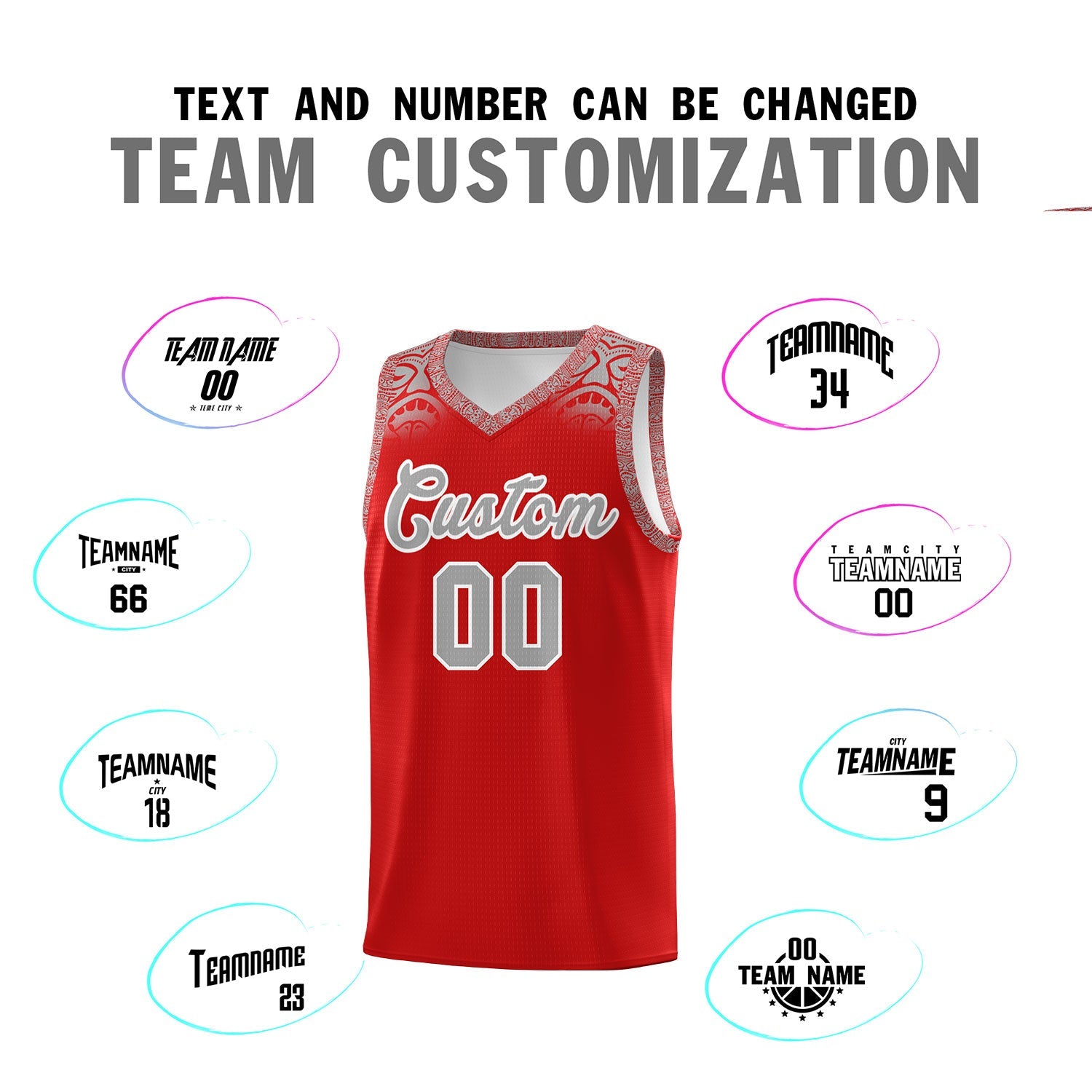 Custom Red Gray Personalized Indians Print Sets Sports Uniform Basketball Jersey