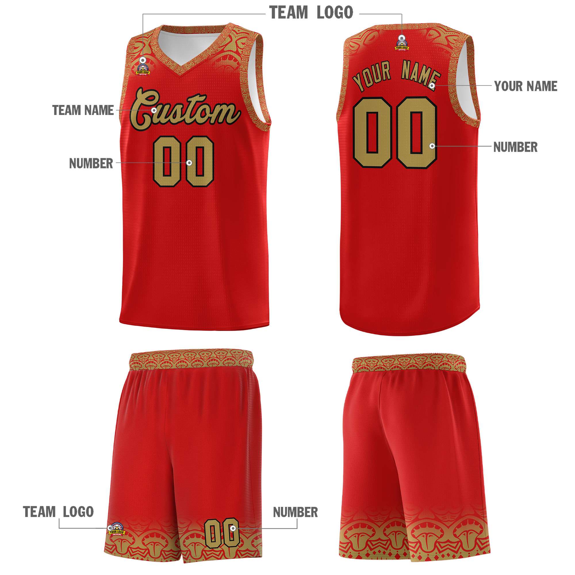 Custom Red Desert Yellow Personalized Indians Print Sets Sports Uniform Basketball Jersey