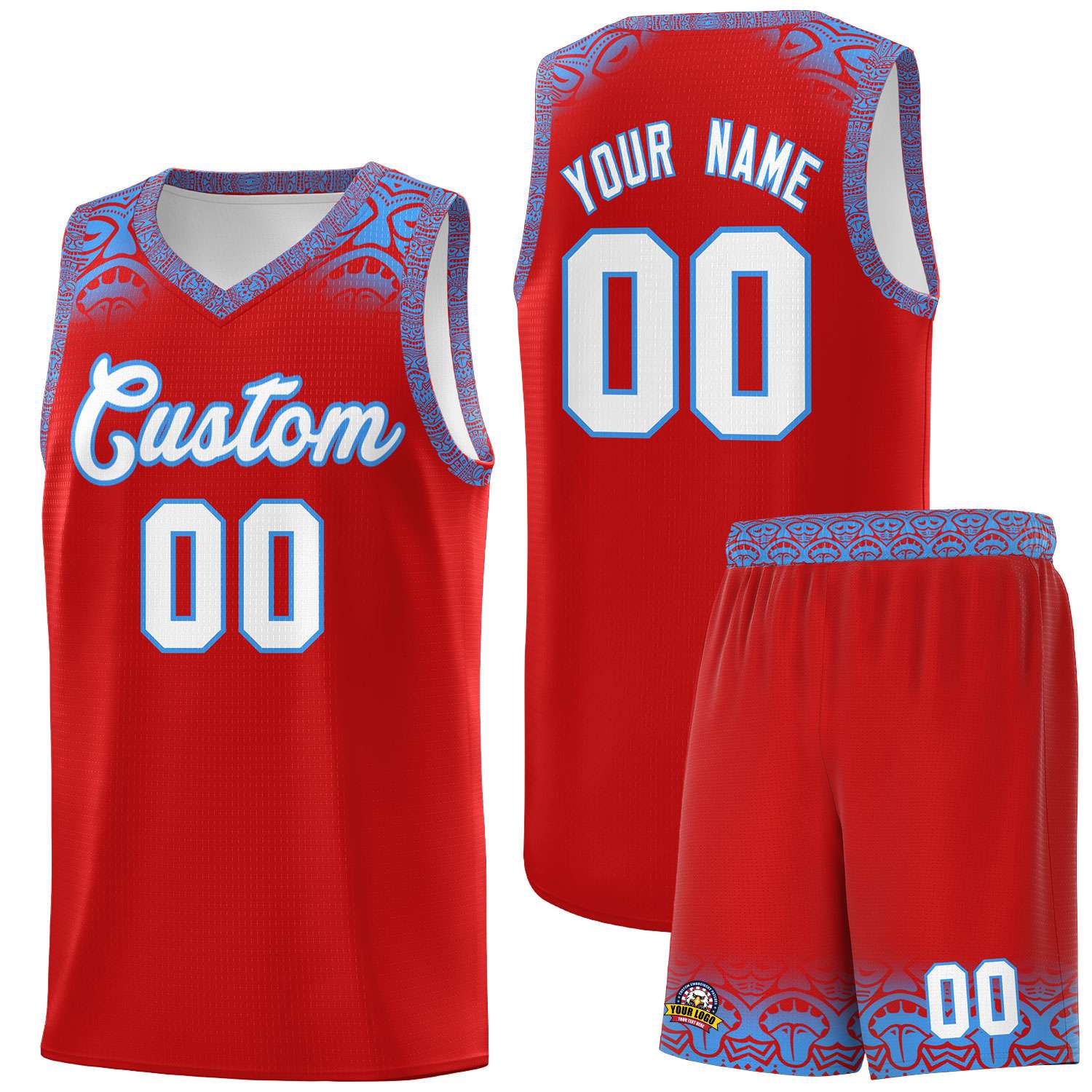 Custom Red Powder Blue Personalized Indians Print Sets Sports Uniform Basketball Jersey