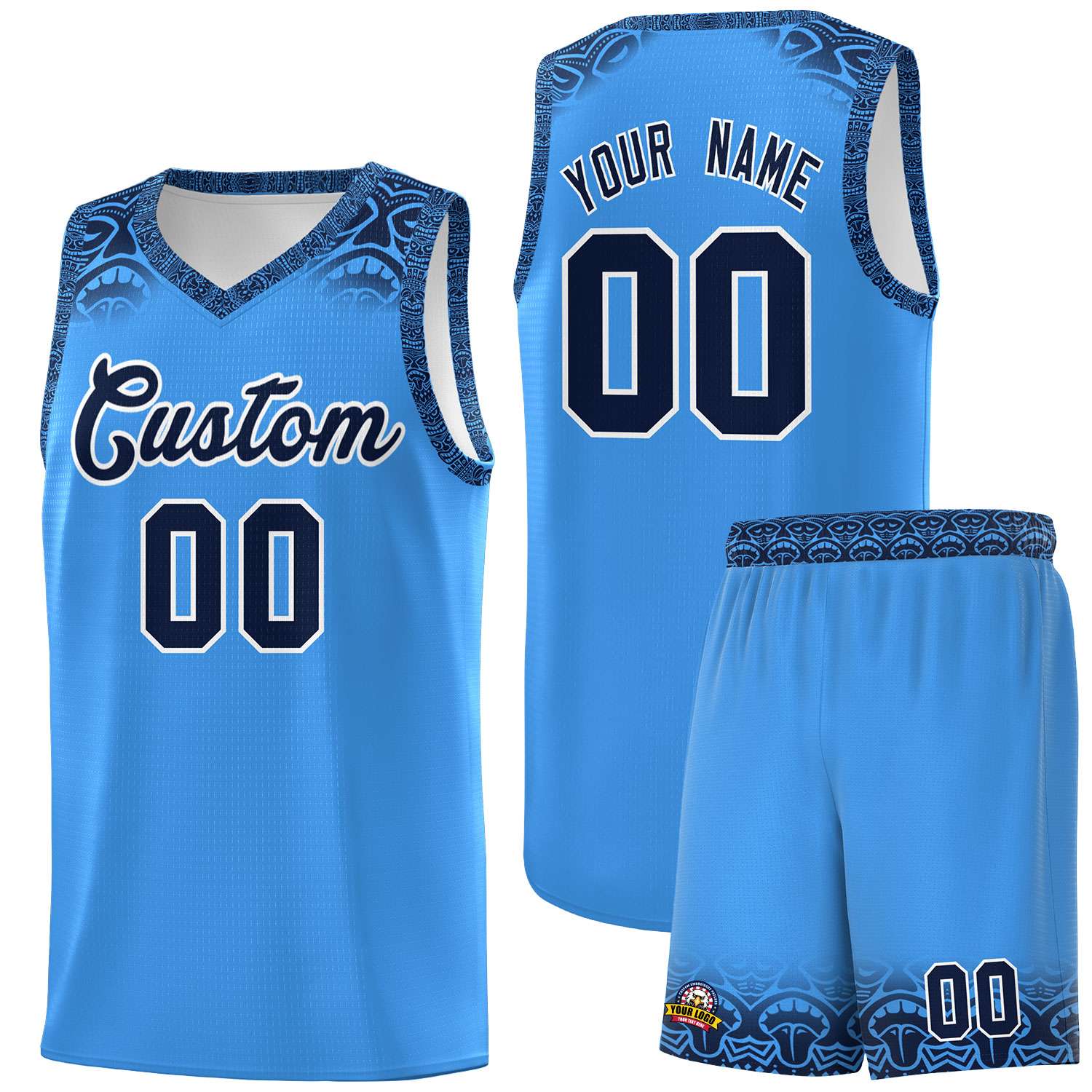 Custom Powder Blue Black Personalized Indians Print Sets Sports Uniform Basketball Jersey