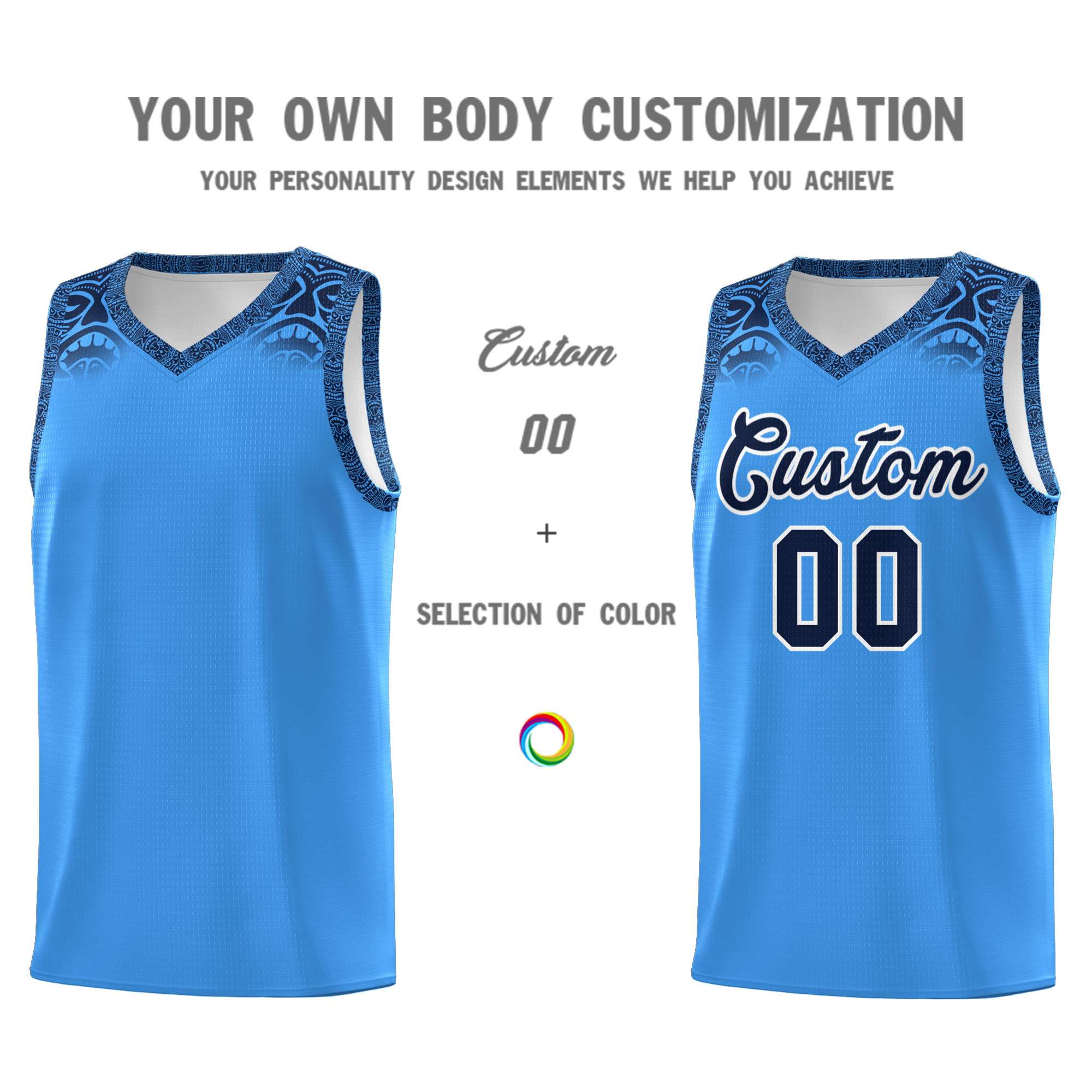 Custom Powder Blue Black Personalized Indians Print Sets Sports Uniform Basketball Jersey