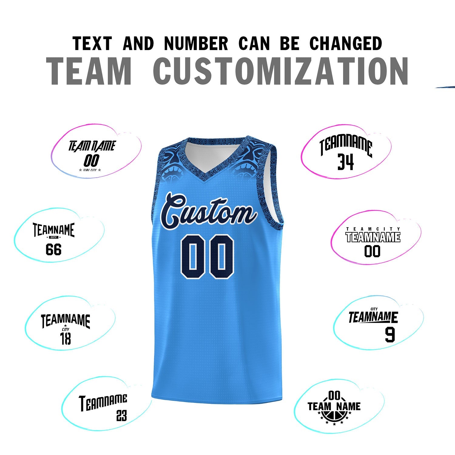 Custom Powder Blue Black Personalized Indians Print Sets Sports Uniform Basketball Jersey