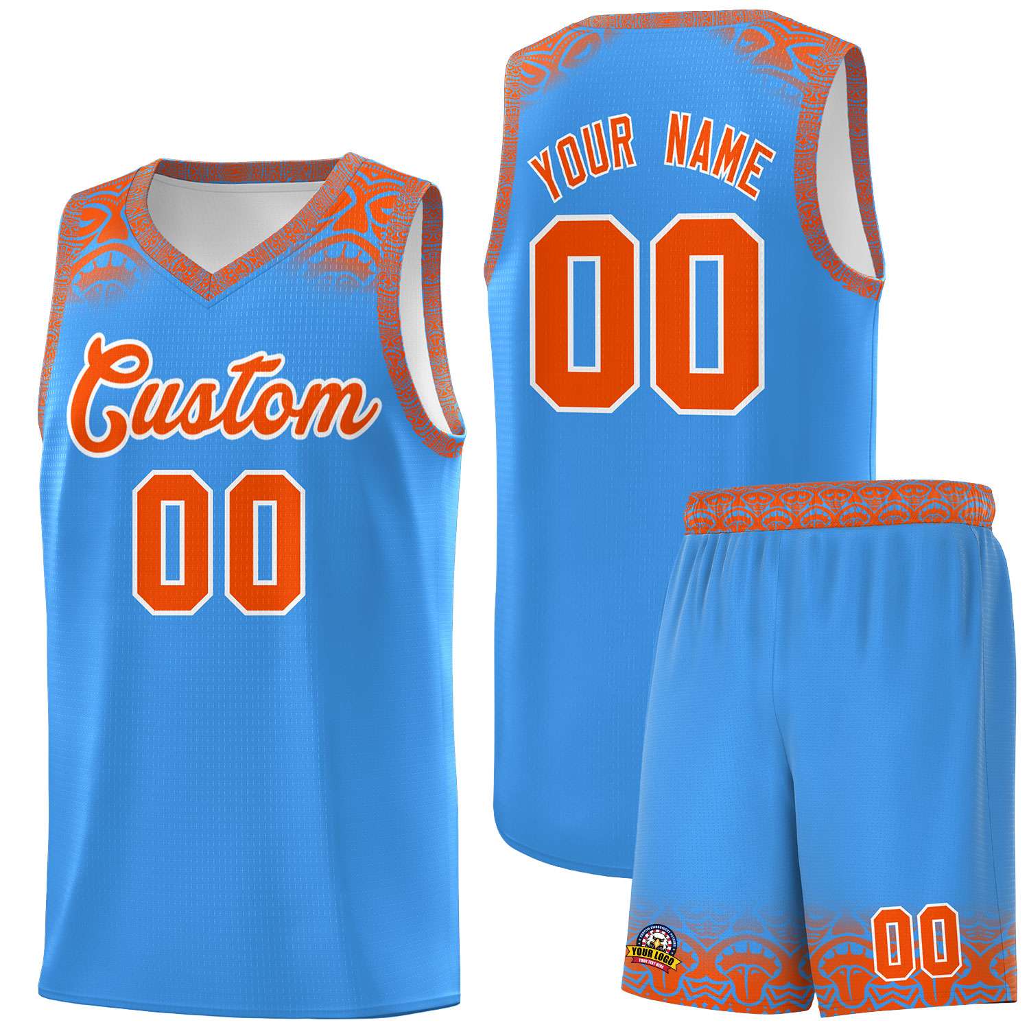 Custom Powder Blue Orange Personalized Indians Print Sets Sports Uniform Basketball Jersey