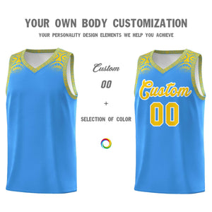 Custom Powder Blue Gold Personalized Indians Print Sets Sports Uniform Basketball Jersey