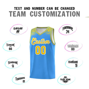 Custom Powder Blue Gold Personalized Indians Print Sets Sports Uniform Basketball Jersey