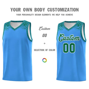 Custom Powder Blue Kelly Green Personalized Indians Print Sets Sports Uniform Basketball Jersey