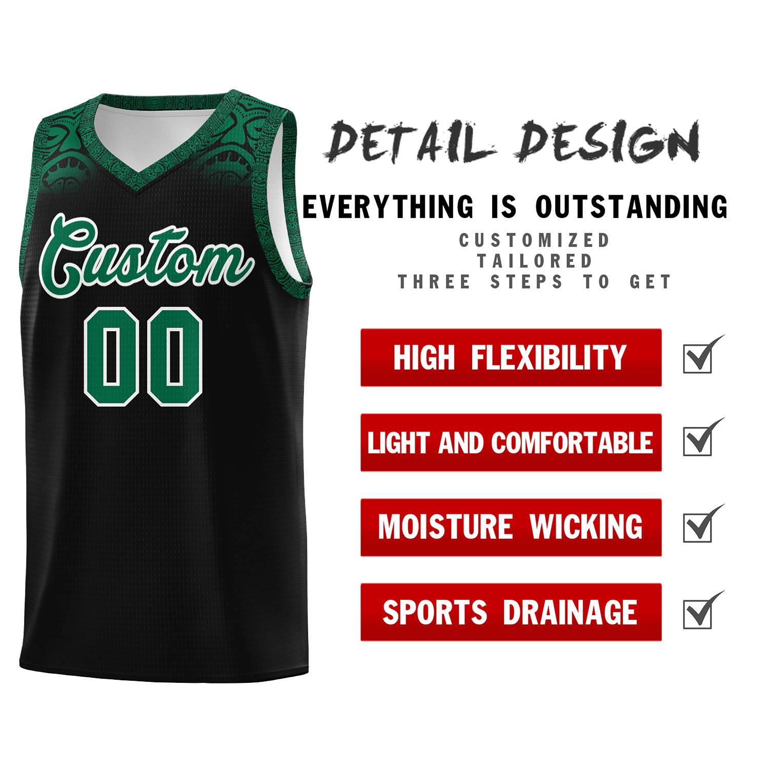 Custom Black Kelly Green Personalized Indians Print Sets Sports Uniform Basketball Jersey