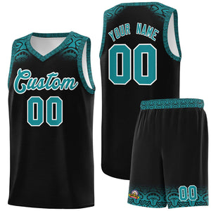 Custom Black Aqua Personalized Indians Print Sets Sports Uniform Basketball Jersey