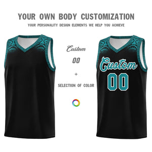 Custom Black Aqua Personalized Indians Print Sets Sports Uniform Basketball Jersey