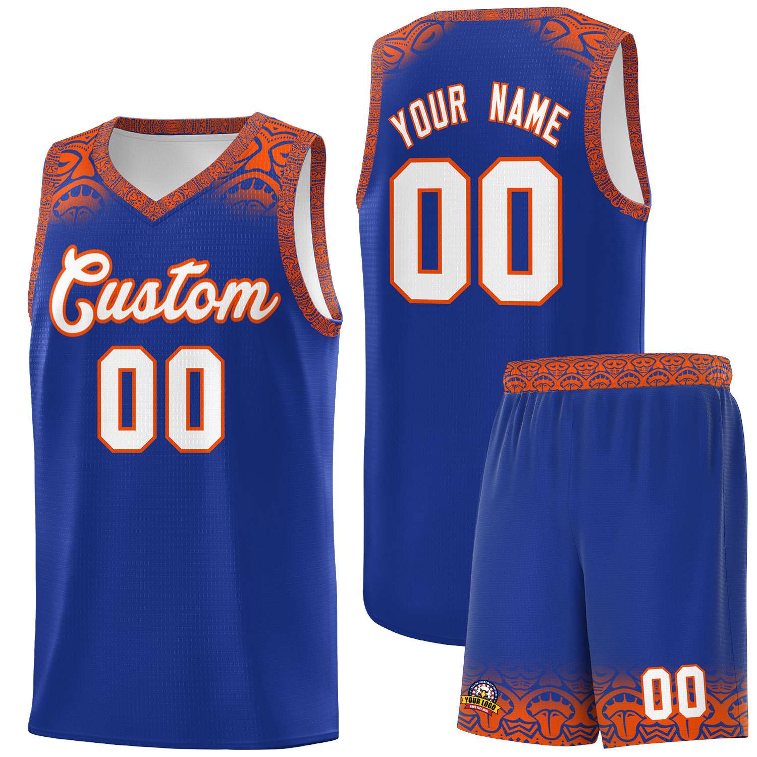 Custom Royal Orange Personalized Indians Print Sets Sports Uniform Basketball Jersey