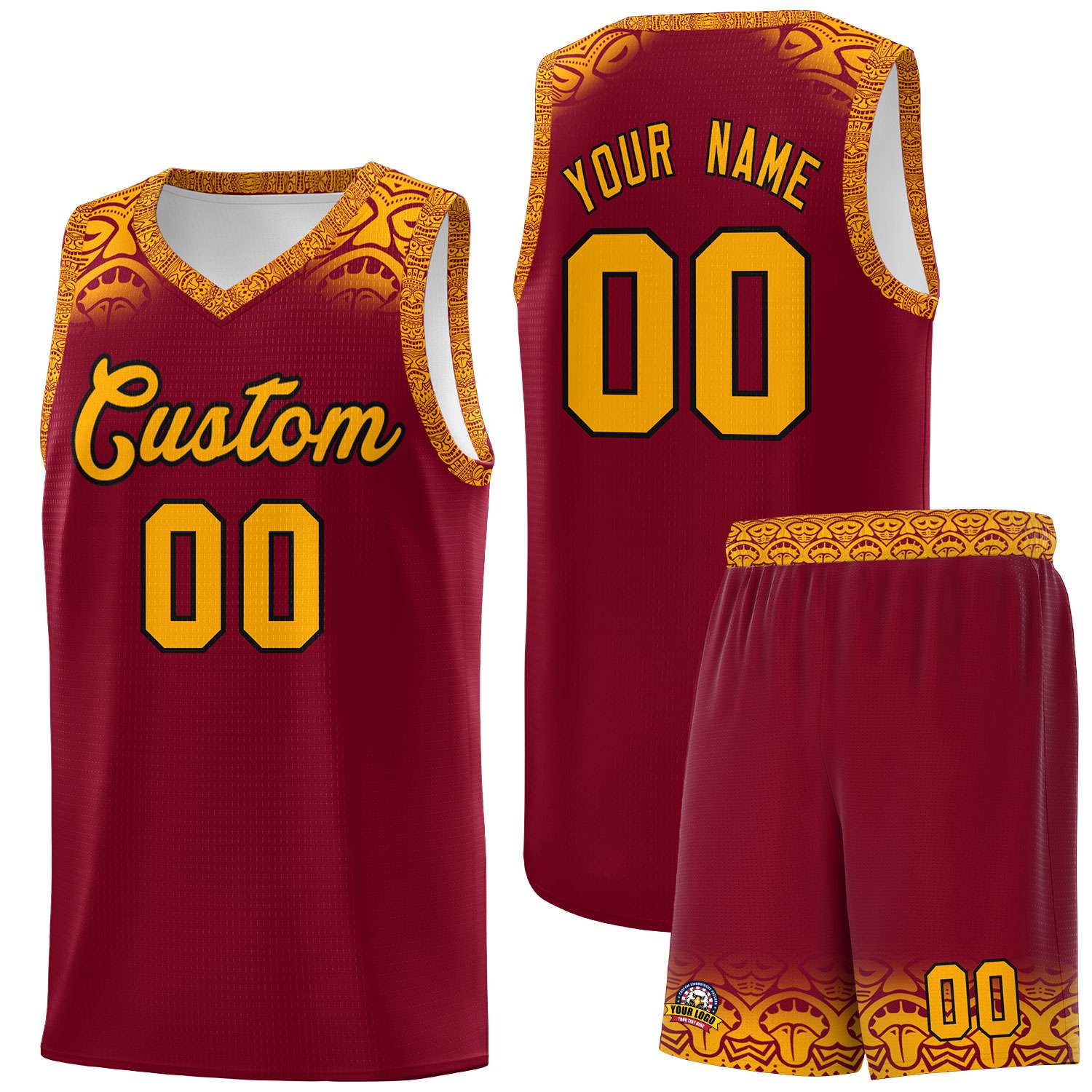 Custom Crimson Yellow Personalized Indians Print Sets Sports Uniform Basketball Jersey