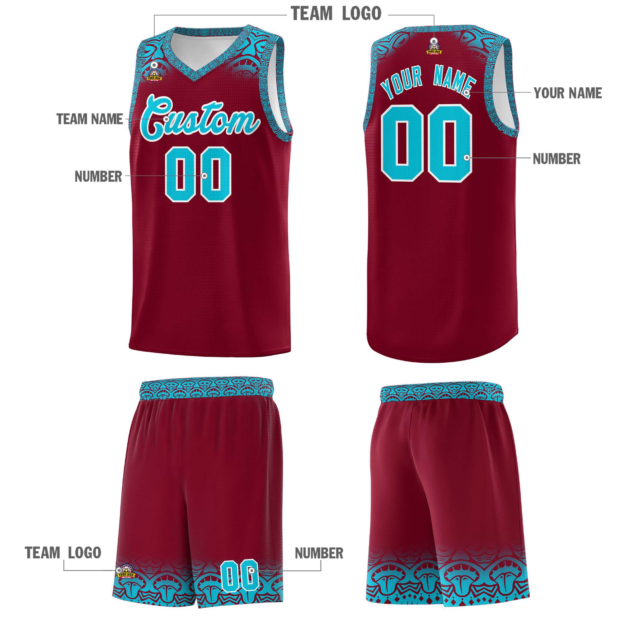 Custom Crimson Sky Blue Personalized Indians Print Sets Sports Uniform Basketball Jersey