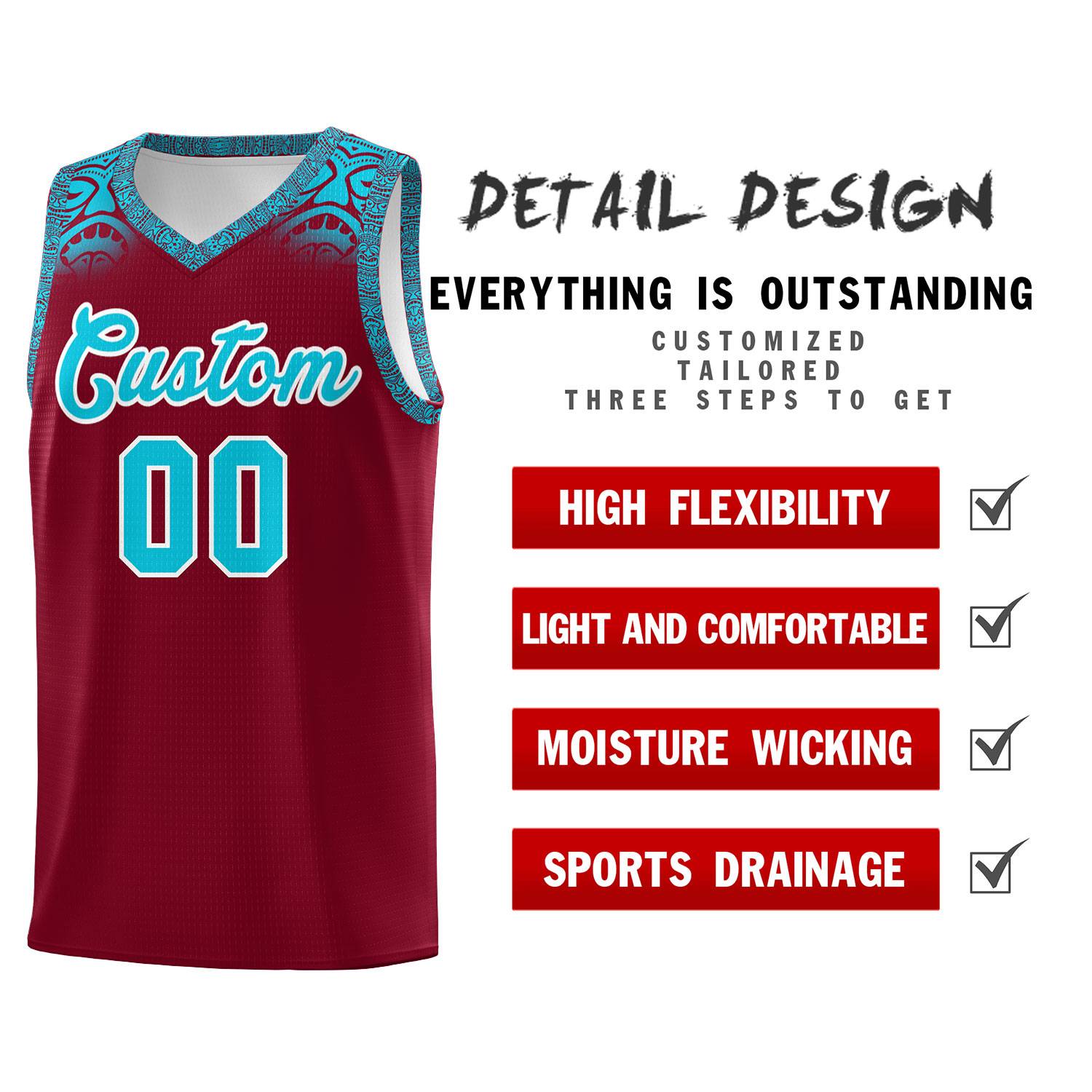 Custom Crimson Sky Blue Personalized Indians Print Sets Sports Uniform Basketball Jersey