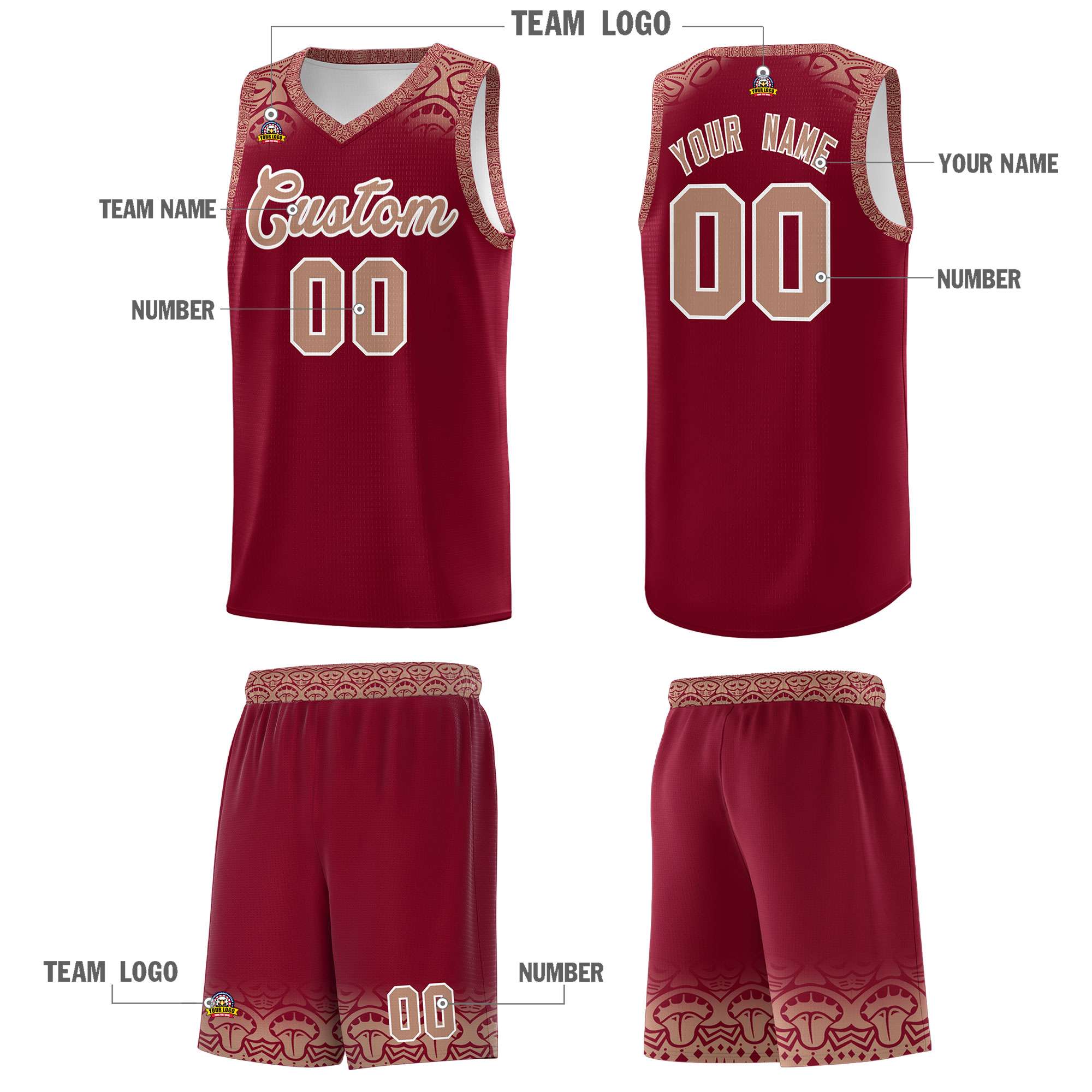 Custom Crimson Teabrown Personalized Indians Print Sets Sports Uniform Basketball Jersey