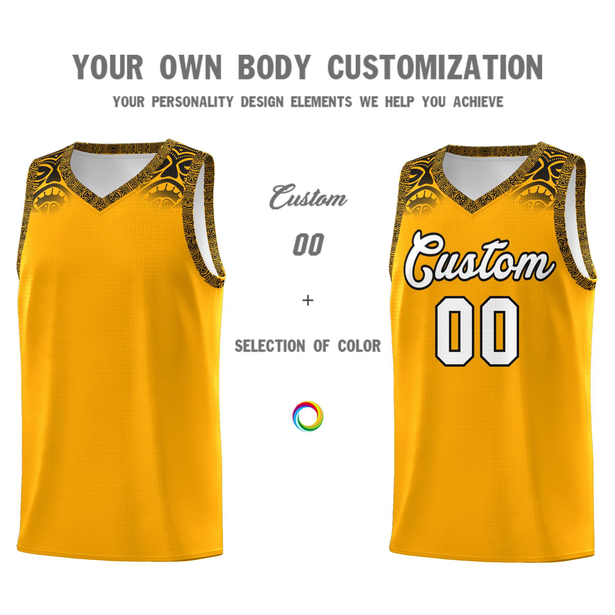 Custom Yellow Black Personalized Indians Print Sets Sports Uniform Basketball Jersey