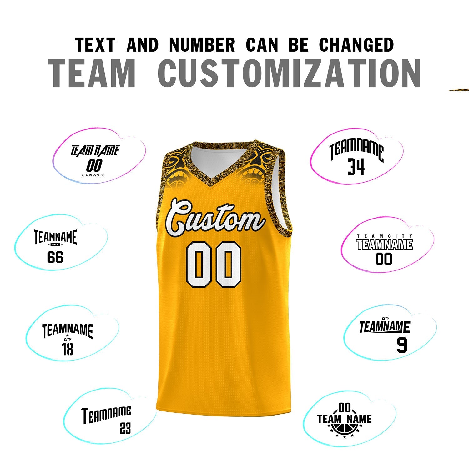 Custom Yellow Black Personalized Indians Print Sets Sports Uniform Basketball Jersey