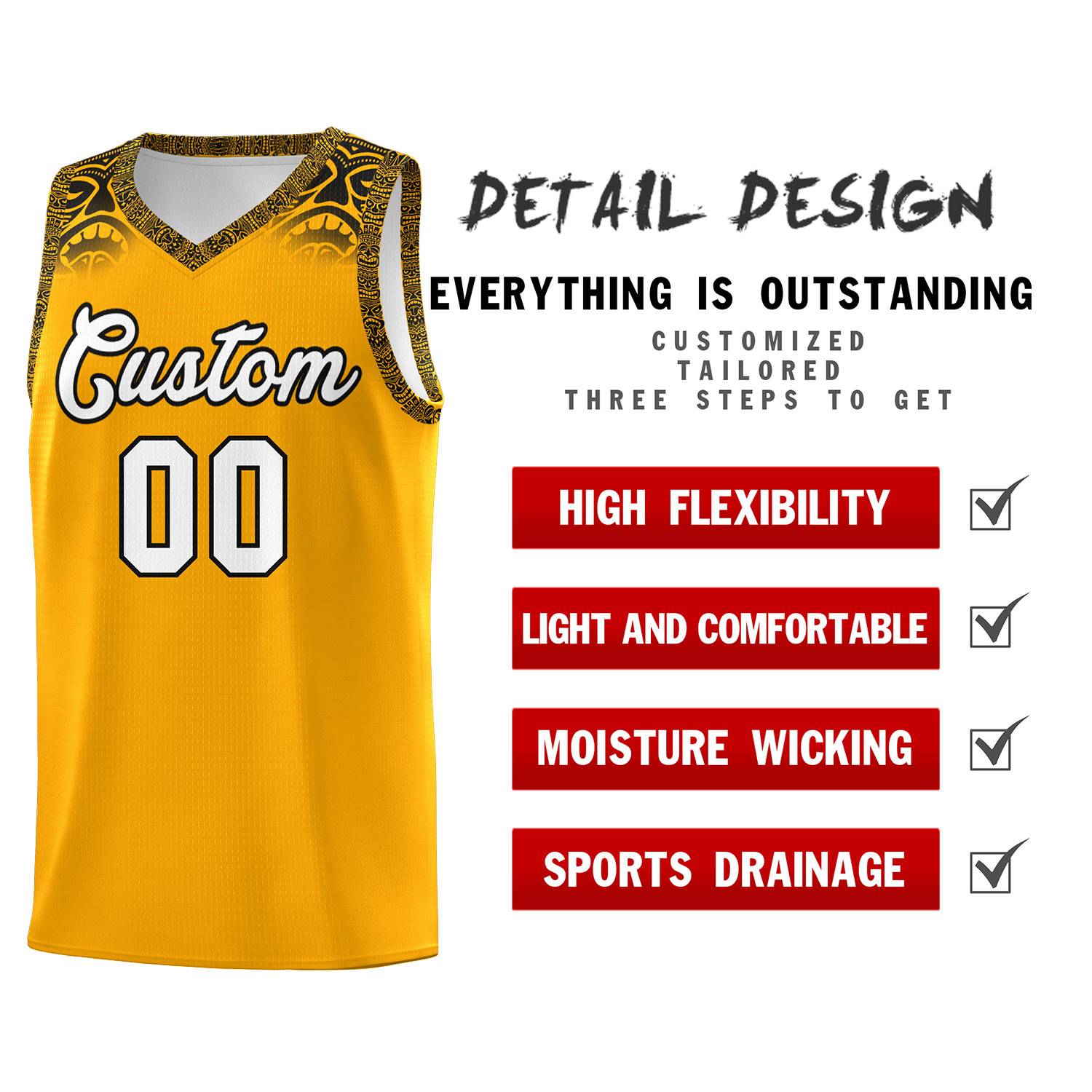 Custom Yellow Black Personalized Indians Print Sets Sports Uniform Basketball Jersey