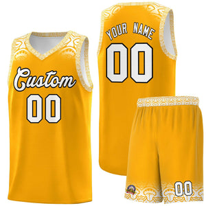 Custom Yellow White Personalized Indians Print Sets Sports Uniform Basketball Jersey