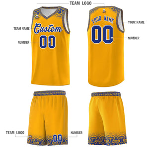 Custom Yellow Royal Personalized Indians Print Sets Sports Uniform Basketball Jersey