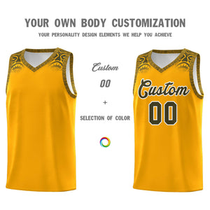 Custom Yellow Olive Personalized Indians Print Sets Sports Uniform Basketball Jersey