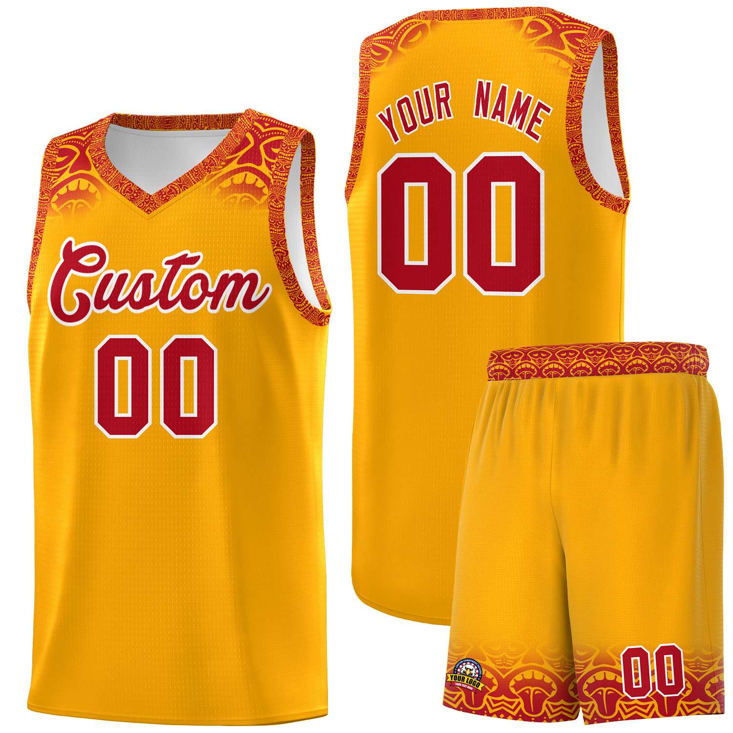 Custom Yellow Red Personalized Indians Print Sets Sports Uniform Basketball Jersey