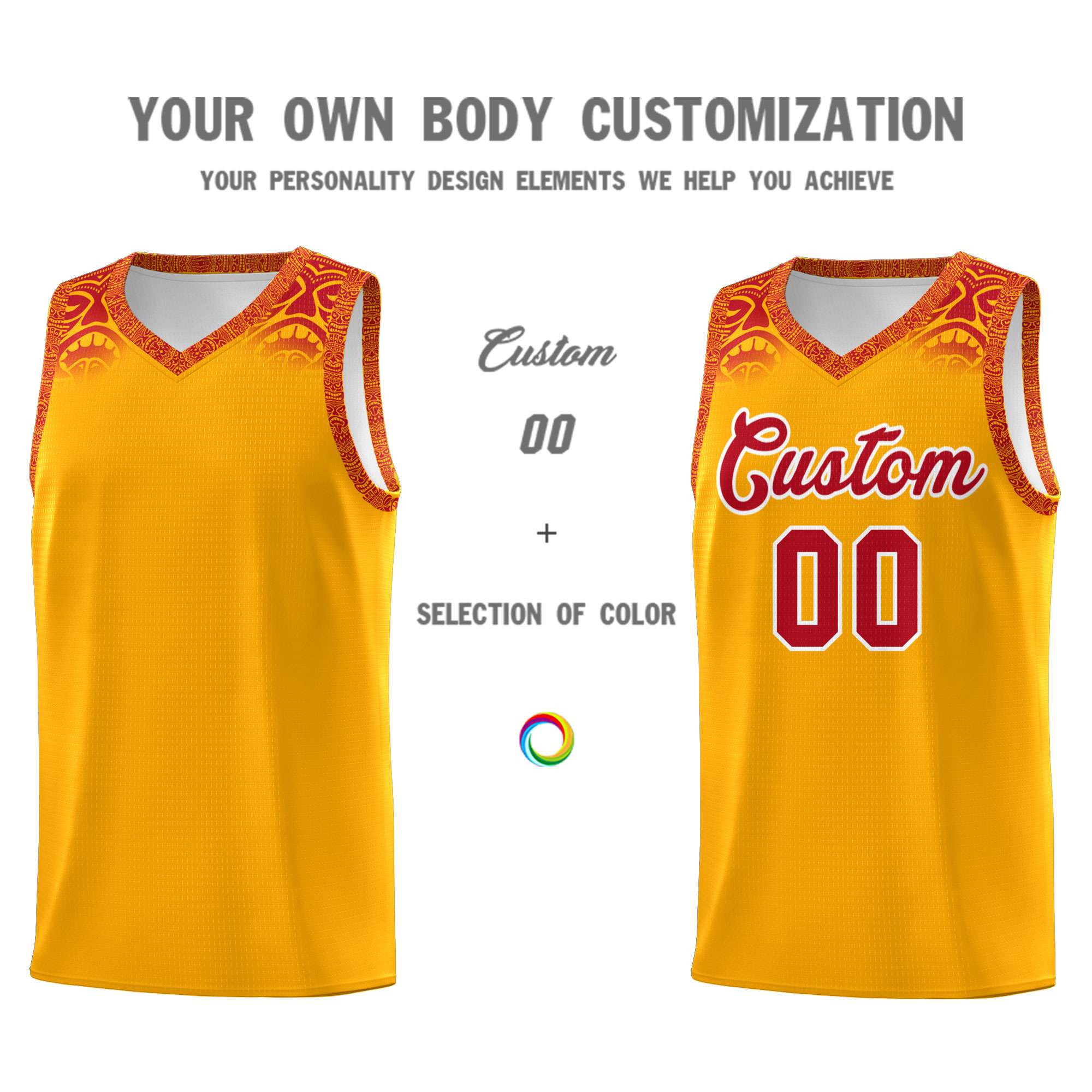 Custom Yellow Red Personalized Indians Print Sets Sports Uniform Basketball Jersey