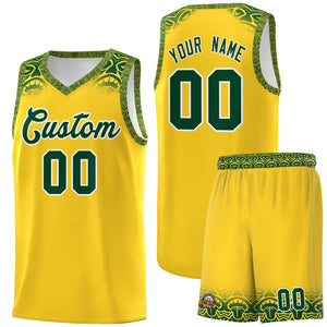 Custom Gold Green Personalized Indians Print Sets Sports Uniform Basketball Jersey