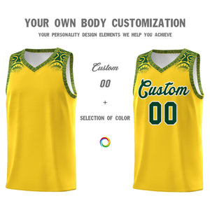 Custom Gold Green Personalized Indians Print Sets Sports Uniform Basketball Jersey