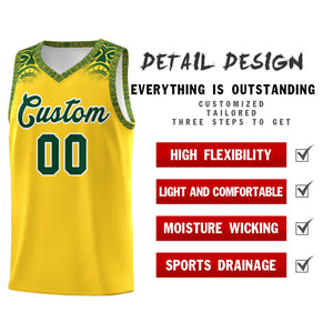 Custom Gold Green Personalized Indians Print Sets Sports Uniform Basketball Jersey