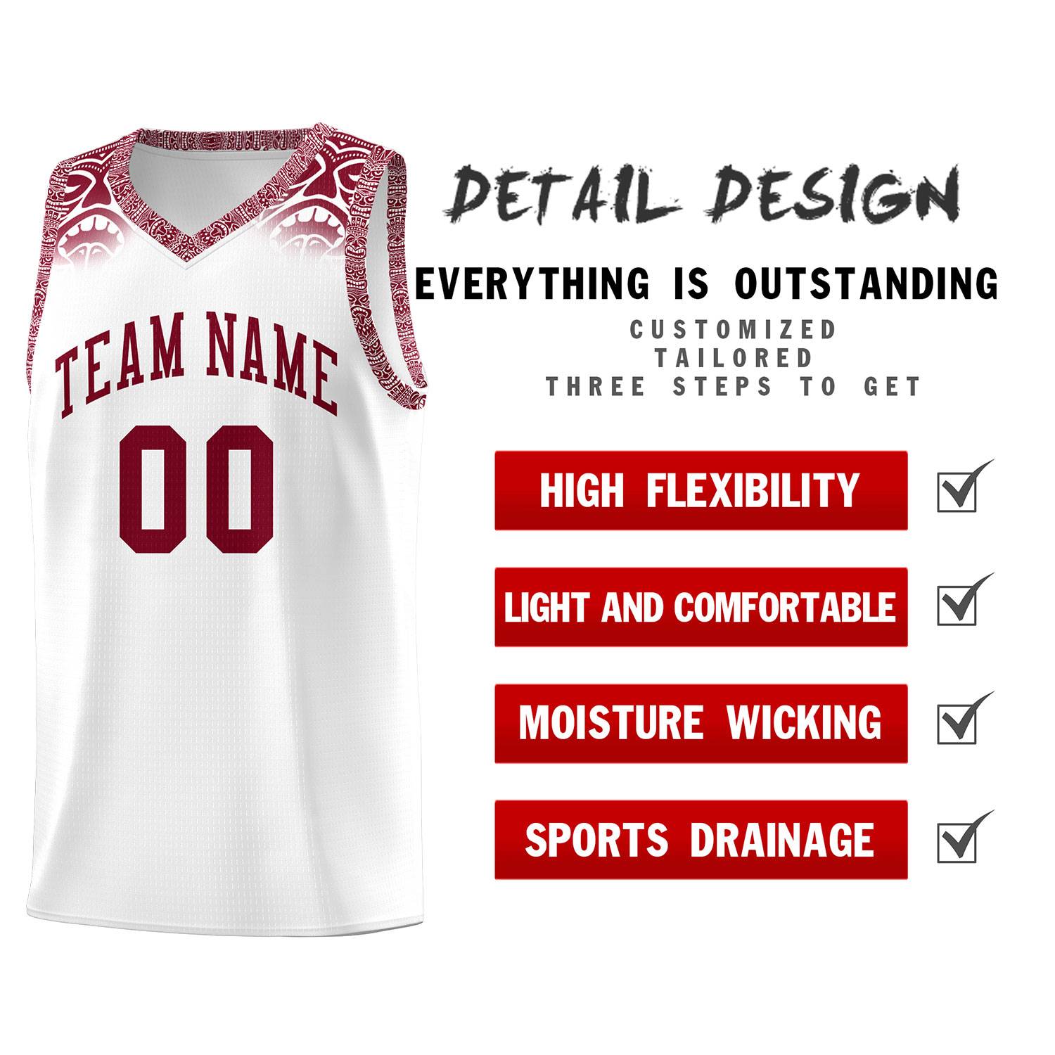 Custom White Crimson Personalized Indians Print Sets Sports Uniform Basketball Jersey