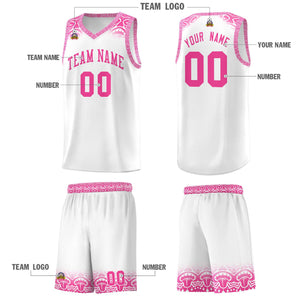 Custom White Pink Personalized Indians Print Sets Sports Uniform Basketball Jersey